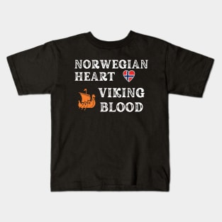 Norwegian Heart Viking Blood. White text.  Gift ideas for historical enthusiasts. Kids T-Shirt